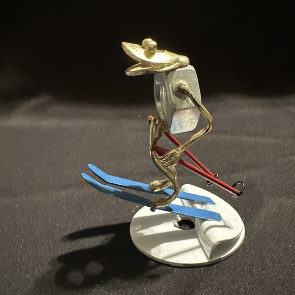 Other - Vtg 2000 Arthur Ward Skier Frog Sculpture Nuts Bolts Winter Sport Reproduction